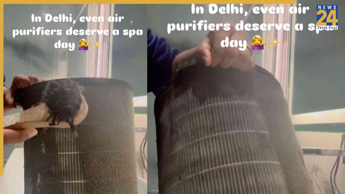Watch viral video: Delhi woman cleans clogged air purifier, shocking thick layers of dust fall off