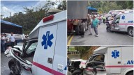 Aparatoso accidente en vía a Medellín: tractomula embistió a una ambulancia y dejó dos personas heridas