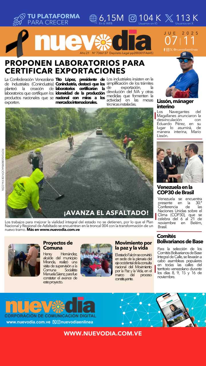 Portada viernes 7 de noviembre de 2025