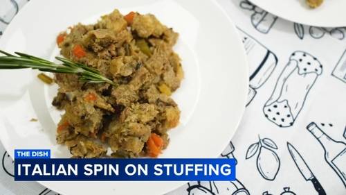 The Dish: Italian sausage focaccia stuffing recipe from Carlino's Market for your Thanksgiving Day dinner
