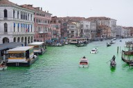 Ecologistas tiñen de verde el Gran Canal de Venecia en protesta contra el cambio...