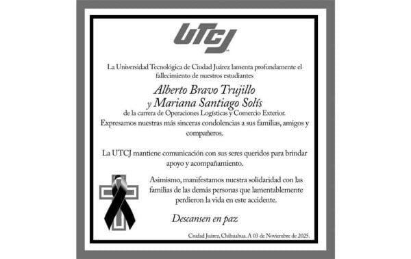 Lamentó UTCJ fallecimiento de estudiantes en choque