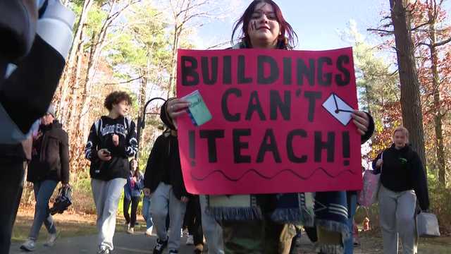 Whitman-Hanson Regional High School students walk out of class to protest layoffs
