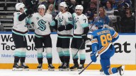 NHL Roundup: Kraken score with two seconds remaining to setup OT win over Blues