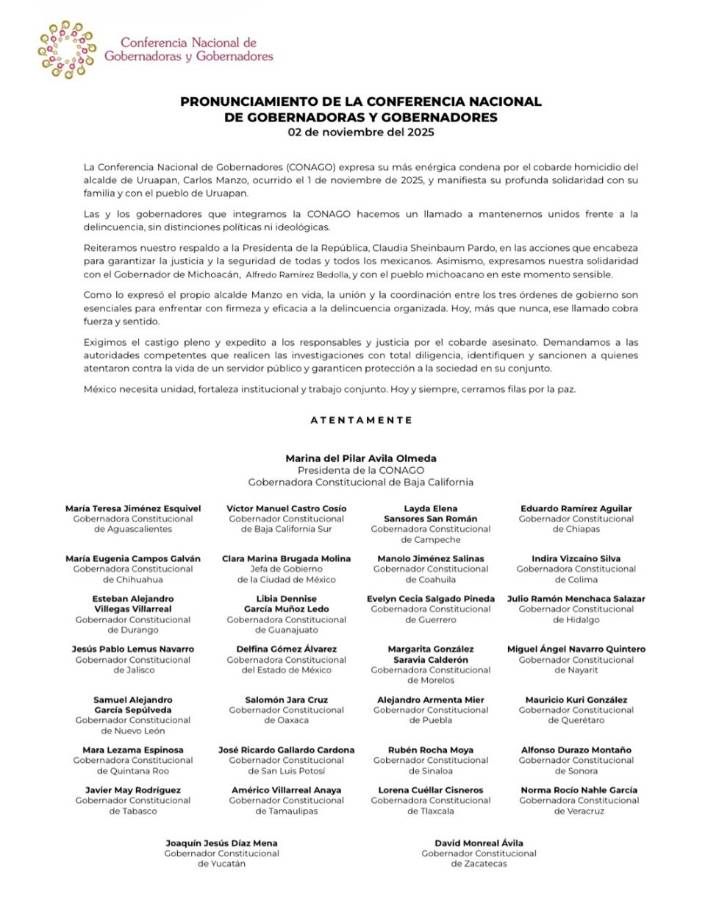 Conago condena asesinato del alcalde de Uruapan