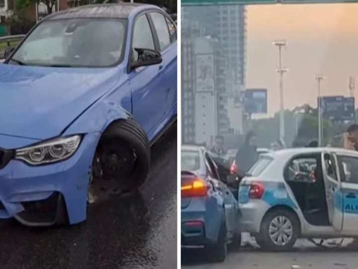 Un BMW de alta gama fuera de control chocó dos autos en la General Paz: uno terminó incrustado en el guardarraíl