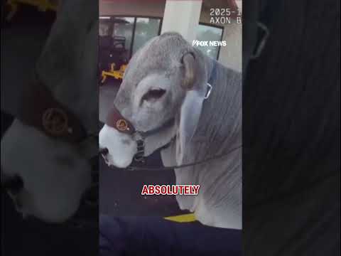 TAKING THE REINS: Gus the bull has a photo op with a police officer #shorts  #foxnews #news #us