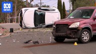 Three men critical after car mounts footpath following Blacktown crash