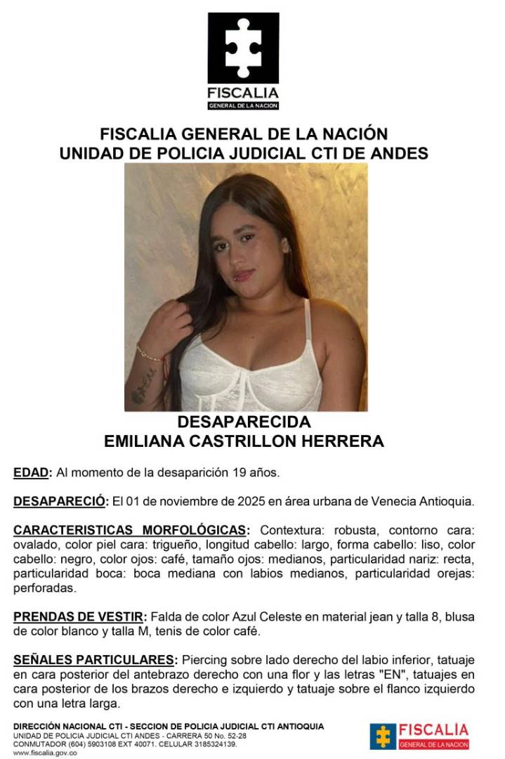 Emiliana Castrillón desapareció en el municipio de Venecia