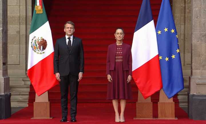 Claudia Sheinbaum recibe a Emmanuel Macron en Palacio Nacional