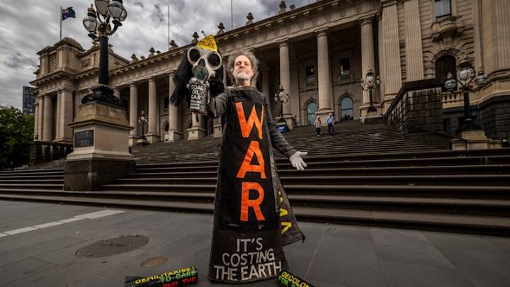 Mask at protests Victoria: Benny Zable has protested in a costume for decades