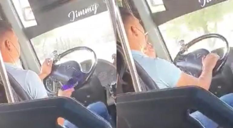 Captaron a chofer del Ramiro Valles con celular y cigarro en mano 🎦