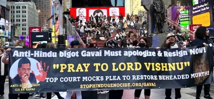 Hindu Diaspora Holds Rally In New York; Criticise CJI Gavai’s Remarks On Lord Vishnu