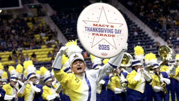 NAU Marching Band marching in Macy's Thanksgiving Day Parade