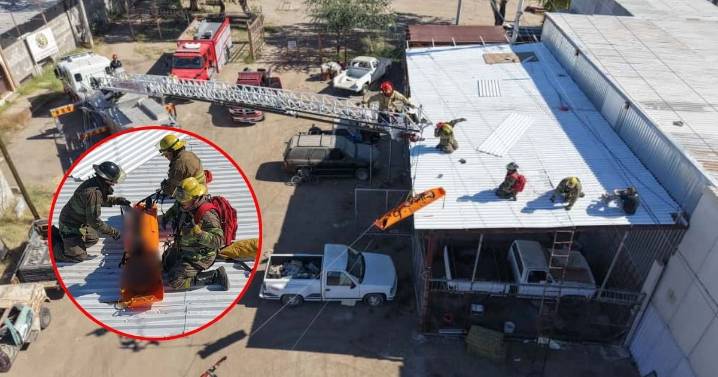 Sufre trabajador descarga eléctrica mientras colocaba láminas; bomberos logran estabilizarlo
