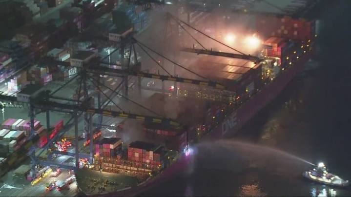 WATCH LIVE: LAFD battles fire on container ship in San Pedro