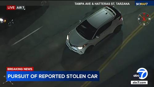Chase: LAPD chasing driver in reported stolen car through the San Fernando Valley