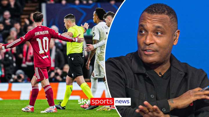 Clinton Morrison reacts to Liverpool penalty call against Real Madrid