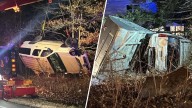 SUV carrying trailer forced off road, rolls over in front yard in Pelham, NH