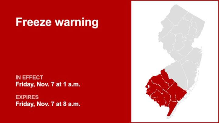 Freeze warning issued for 6 N.J. counties for Friday