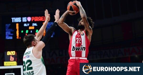 Dorsey scores 30 as Olympiacos beats Zalgiris and loses Keenan Evans again