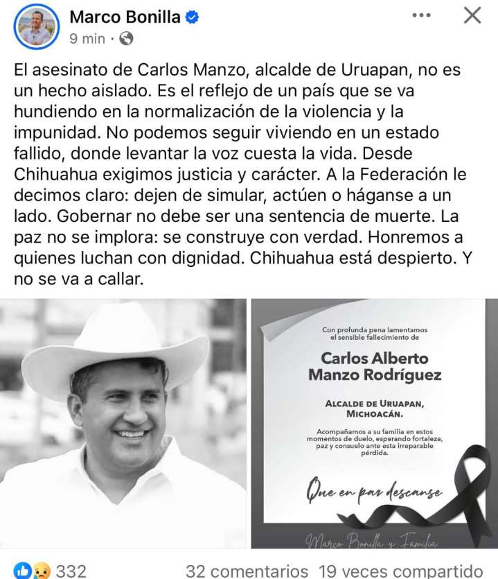 “No es un hecho aislado, hay estado fallido, dejen de simular o háganse a un lado”: Marco Bonilla contra la federación por asesinato de Carlos Manzo