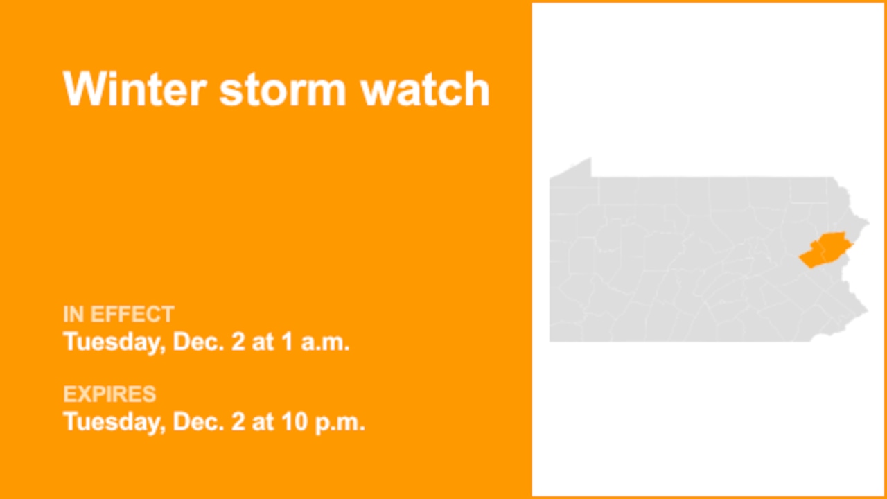Winter storm watch affecting Carbon and Monroe counties Tuesday
