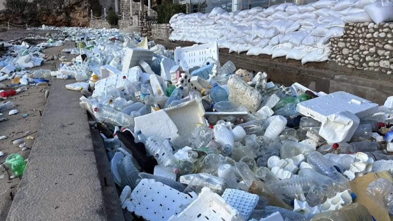 Winter storm pushes garbage onto Croatian and Albanian beaches