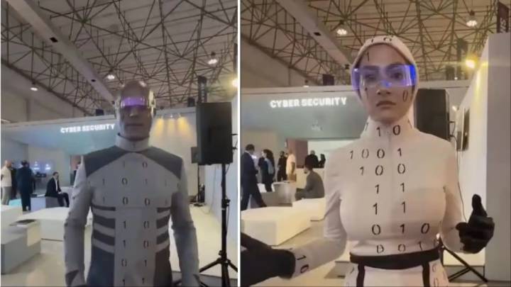 Mofa en redes con una feria tecnológica de Irán que llevó a dos actores disfrazados de robots: "¿Cuánto duran?"