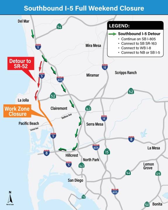 Detours in place as I-5 south closes for weekend construction work