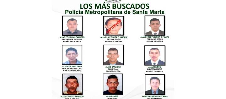 Revelan el cartel de los nueve más buscados en Santa Marta