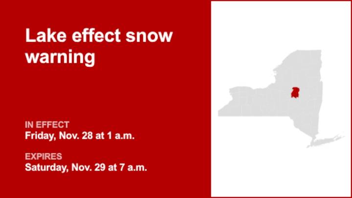 Lake effect snow warning in place for Southern Herkimer for Friday and Saturday