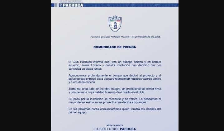 Pachuca rompe con Jaime Lozano a días del Play In del Apertura 2025