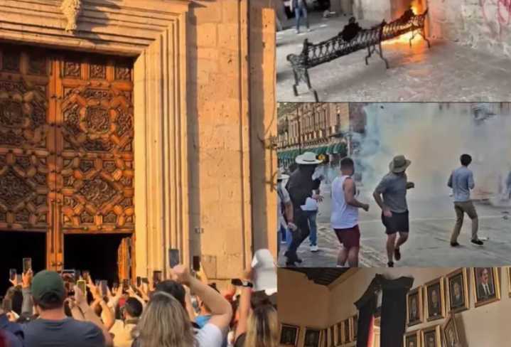 En Palacio de Gobierno de Michoacán causan destrozos manifestantes