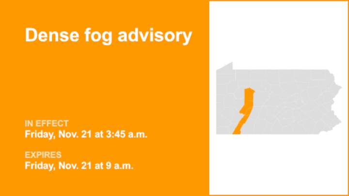 Dense fog advisory in place for Southwest Pa. until Friday morning