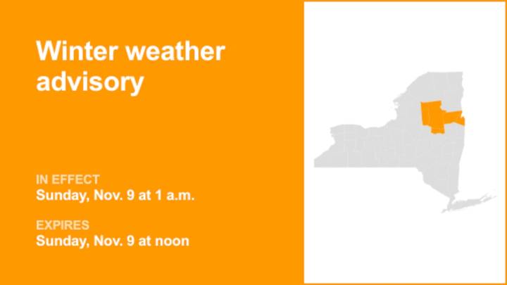 New York placed under a winter weather advisory Sunday