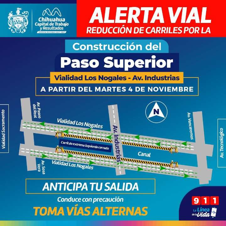 ¡Alerta vial! Habrá reducción a dos carriles por construcción de Paso Superior vialidad Los Nogales