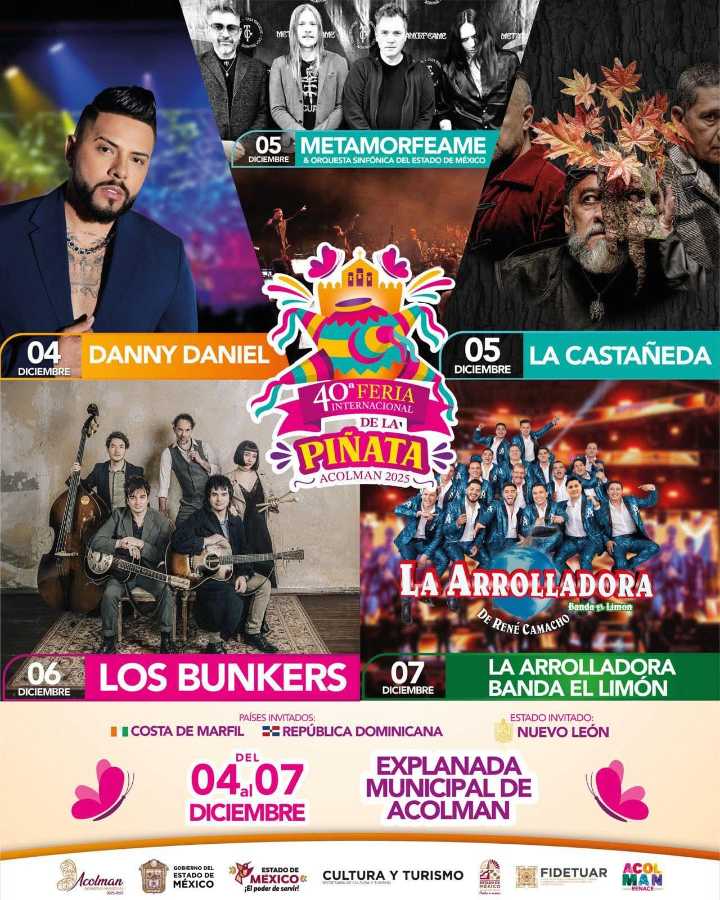 Anuncian cartel estelar de la Feria Internacional de la Piñata Acolman 2025