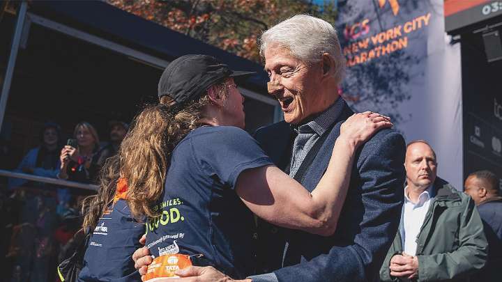 Bill Clinton spotted with bandage on nose at NYC Marathon finish line