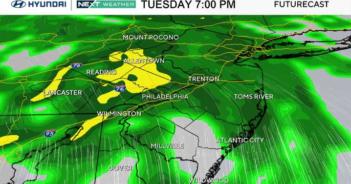 Rain will create messy travel conditions Tuesday in Philadelphia region. Here's the weather forecast.