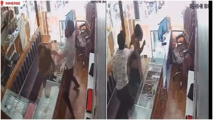 WATCH | 17 slaps in 16 seconds and a kick! How Ahmedabad jeweller foiled woman's chilli powder attack