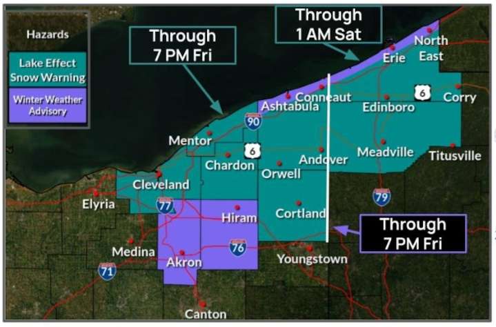 Heavy lake-effect snow to continue tonight across Northeast Ohio
