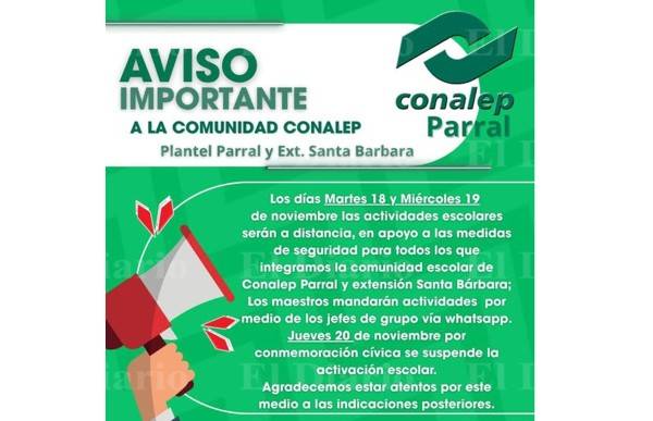 Conalep anuncia 3 días sin actividades presenciales
