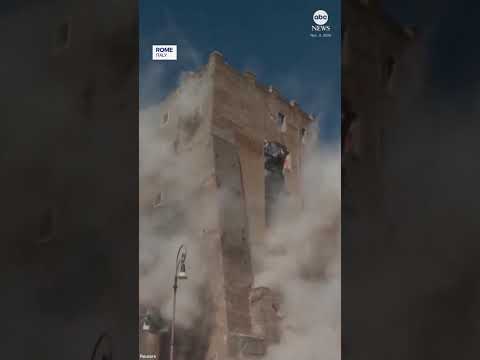 Medieval tower partially collapses in Rome
