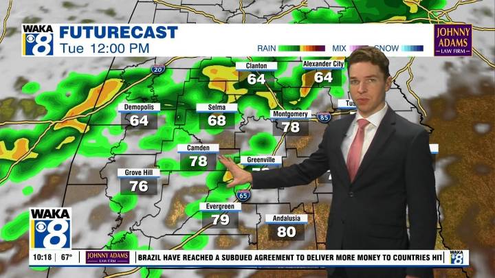 Mostly sunny Sunday; Warm, dry Monday; Rain/storms Tuesday