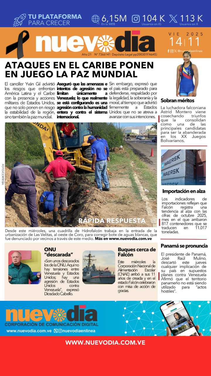 Portada viernes 14 de noviembre de 2025