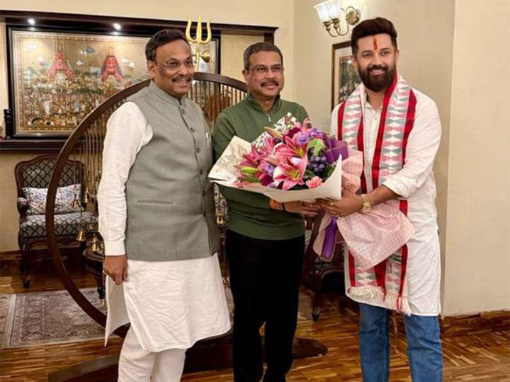 Chirag Paswan meets Bihar BJP in-charge Dharmendra Pradhan