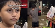 Niño se vuelve viral por acudir entre la inundación por una Coca-Cola para comer, desatando comentarios cómicos en redes