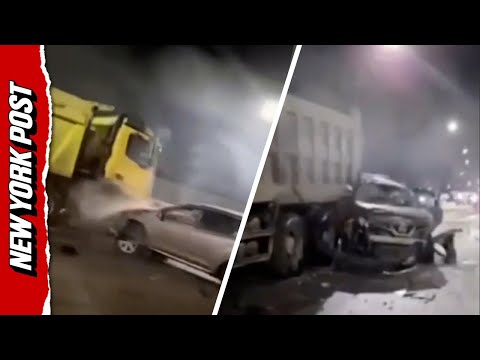 Icy Chaos: Cars and Trucks Crash in Massive Moscow Pileup