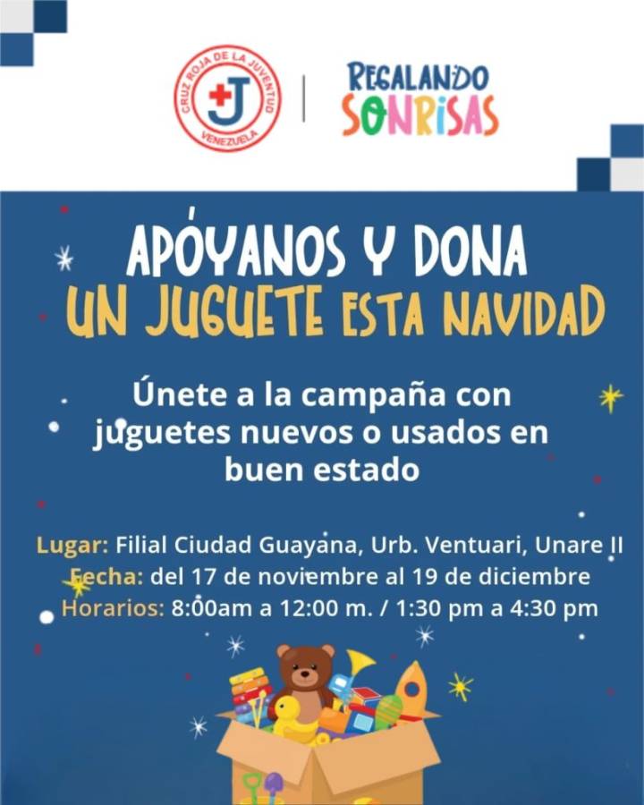 Cruz Roja Filial Ciudad Guayana iniciará campaña «Regalando Sonrisas» en Navidad